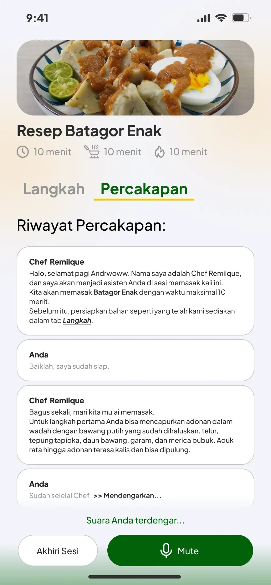Chat interface showing conversation history between user and Chef Remilque.