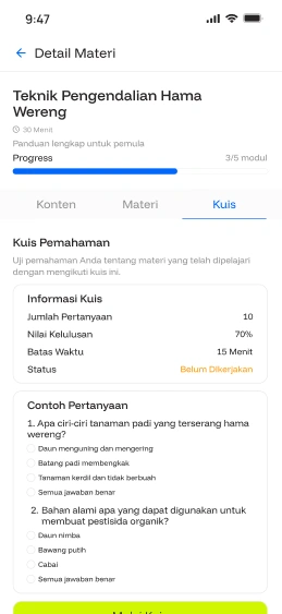 Interactive education module and badge reward screen